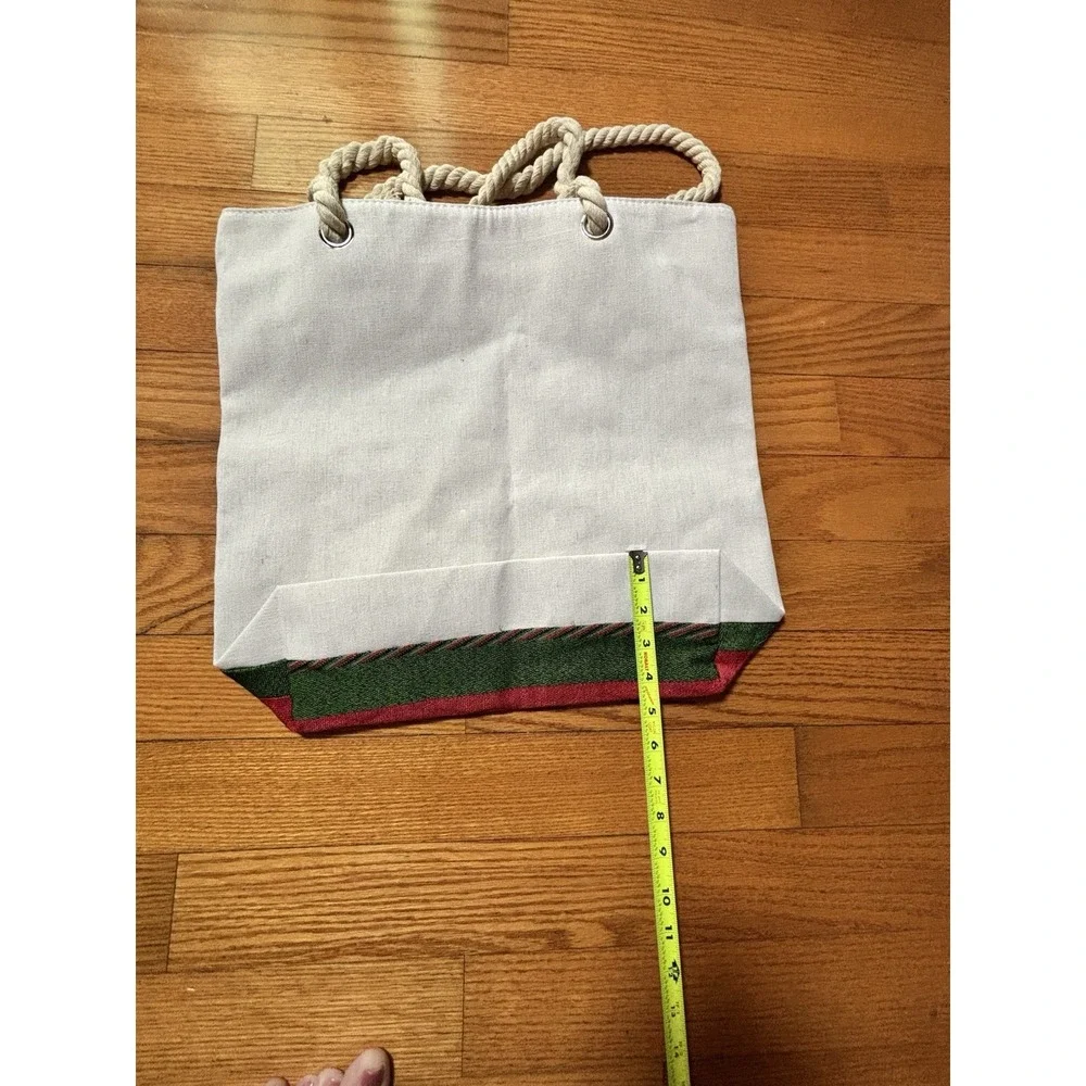 Large Christmas Canvas Tote Bag Holiday Stockings Rope Handles Zipper Closure[J]